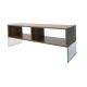 Meuble TV 2 étagères Doris L120xH35cm Bois massif Naturel et Verre trempé Fumé Noir