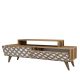 Meuble TV 2 portes basculante Dives L140cm Bois Motif Arabesque Blanc et Naturel