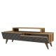 Meuble TV 2 portes basculante Dives L140cm Bois Motif Arabesque Bleu vert et Naturel