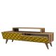 Meuble TV 2 portes basculante Dives L140cm Bois Motif Arabesque Jaune et Naturel