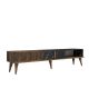 Meuble TV 2 portes et 1 étagères Ribera 180cm Bois foncé et Effet marbre Noir