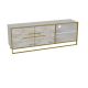Meuble TV 2 portes et 2 étagères Anita 160cm Métal Or et Bois Blanc effet marbre