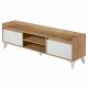 Meuble TV 2 portes et 2 étagères Elbaz 160cm Bois Naturel et Blanc