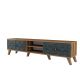 Meuble TV 2 portes et 2 étagères Varize 180cm Motif Arabesque Bleu et Bois
