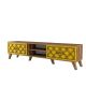 Meuble TV 2 portes et 2 étagères Varize 180cm Motif Arabesque Jaune et Bois