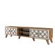 Meuble TV 2 portes et 2 étagères Varize 180cm Motif Arabesque Blanc et Bois