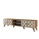 Meuble TV 2 portes et 2 étagères Varize 180cm Motif Arabesque Blanc crème et Bois