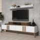 Meuble TV avec étagère murale Chanez Blanc et Bois foncé