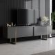 Meuble TV design 2 portes basculantes Tonks L180xH50cm Métal Or et Bois Anthracite