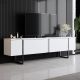 Meuble TV design 2 portes basculantes Tonks L180xH50cm Métal Noir et Bois Blanc