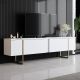 Meuble TV design 2 portes basculantes Tonks L180xH50cm Métal Or et Bois Blanc