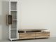 Meuble TV et étagère Vitally 160cm Bois Naturel et Blanc