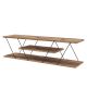 Meuble TV montants ultra fins trois tablettes Filumis 120cm Bois clair et Métal Noir