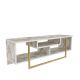 Meuble TV Nikolai 120cm Or et Blanc Effet marbre