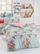 Parure de lit Antoinette 140x200cm avec 1 taie d'oreiller 50x70cm Tissu Motif floral vert menthe et rose