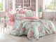 Parure de lit Antoinette 200x220cm avec 2 taies d'oreiller 50x70cm Tissu Motif floral turquoise clair et rose