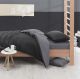 Parure de lit bicolore 160x220cm avec drap plat 160x240cm et taie d'oreiller 50x70cm Duopligo Noir et anthracite