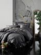Parure lit double 6 pièces Noctis bordée 100% Coton satiné Jaune et Anthracite