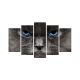 Pentaptyque Atos Motif Gros plan, chat Gris et Bleu