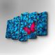 Pentaptyque Atos Motif Surréaliste polychrome Bleu et rose