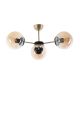 Plafonnier 3 globes support Y Bulla D55cm Métal Or antique et Noir et Verre Or rose