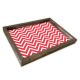 Plateau de table rectangle Caupona 30x40cm Pin massif foncé et Motif Zigzag Rouge et Blanc