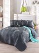 Set couvre-lit 160x220cm et 1 taie d'oreille Willis Tissu Motif Rayure Anthracite, Blanc et Or