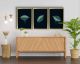 Set de 3 cadres décoratifs bois Blanc Halios L38xH53cm Feuilles Bleu et Noir