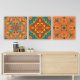Set de 3 tableaux décoratif Scaenicos Motif Ornemental quatre-feuille arabesques Orange, Bleu et Vert