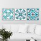 Set de 3 tableaux décoratif Scaenicos Motif Ornemental quatre-feuille arabesques Blanc et Turquoise
