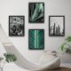 Set de 4 peintures décoratives Harmonicus 30 x 40 cm Plante et Cactus Panneau Stratifié Nuance de Vert