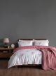 Set de housse de couette 240x220cm et 2 taies d'oreiller 60x60cm Meya 100% Coton Motif Feuilles et rayures Rose et Blanc