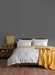 Set de housse de couette 240x220cm et 2 taies d'oreiller 60x60cm Meya 100% Coton Motif Feuilles et rayures Jaune et Blanc
