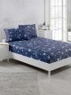 Set drap housse 160x200cm et 2 taies d'oreiller 50x70cm Noctisa Coton Motif galaxies Bleu nuit et Blanc
