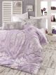 Set housse de couette 140x200cm et taie d'oreiller 60x60cm Gris Haiza 100% Coton Motif Florale Blanc et Lilas
