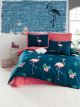 Set housse de couette 200x220cm et 2 taies d'oreiller 50x70cm Noctisima Tissu Motif flamants Rose et Bleu foncé