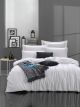 Set housse de couette, drap plat et 2 taies d'oreiller Noctis uni 100% Coton Blanc