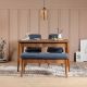 Set table extensible 2 chaises et banquette Malva Bois foncé et Tissu Bleu foncé