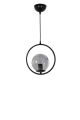 Suspension 1 lampe cerclée Radrana D30cm Verre Gris fumé et Métal Noir