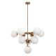 Suspension 10 lampes sphériques Guan D74cm Métal Or antique et Verre Blanc