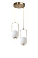 Suspension 2 globes ovale Bulla D25cm Verre Blanc et Métal Or rose