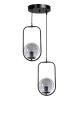 Suspension 2 globes ovale Bulla D25cm Verre Gris fumé et Métal Or rose