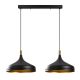 Suspension 2 lampes alignées Randy 68cm Métal Noir et Or antique