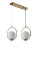 Suspension 2 lampes cerclés alignés Radrana 45cm Verre Blanc et Métal Or