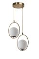 Suspension 2 lampes cerclés escalier Radrana D25cm Verre Blanc et Métal Or rose