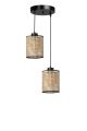 Suspension 2 lumières forme cylindre Tympanum Métal Noir et Rotin Beige