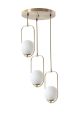 Suspension 3 globes ovale Bulla D30cm Verre Gris fumé et Métal Or