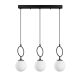 Suspension 3 lampes alignées Klimt L75cm Verre Blanc et Métal Noir
