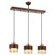 Suspension 3 lampes alignés Cuccio 70cm Métal Cuivre et Verre Ambre