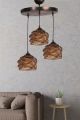 Suspension 3 lampes asymétriques Fibris Bois Naturel antique